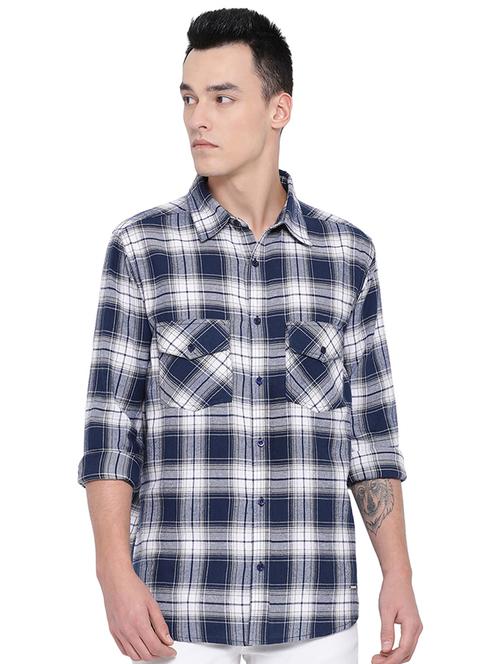 navy blue checkered casual shirt - 16751037 - Standard Image - 1