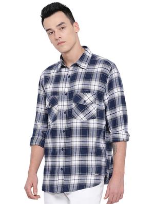 navy blue checkered casual shirt - 16751037 - Standard Image - 2