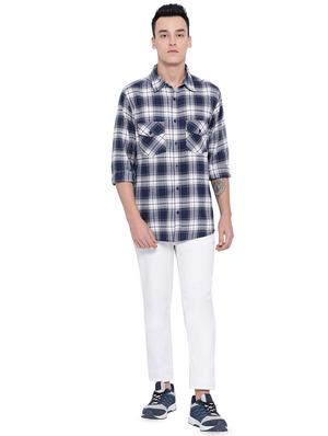 navy blue checkered casual shirt - 16751037 - Standard Image - 4