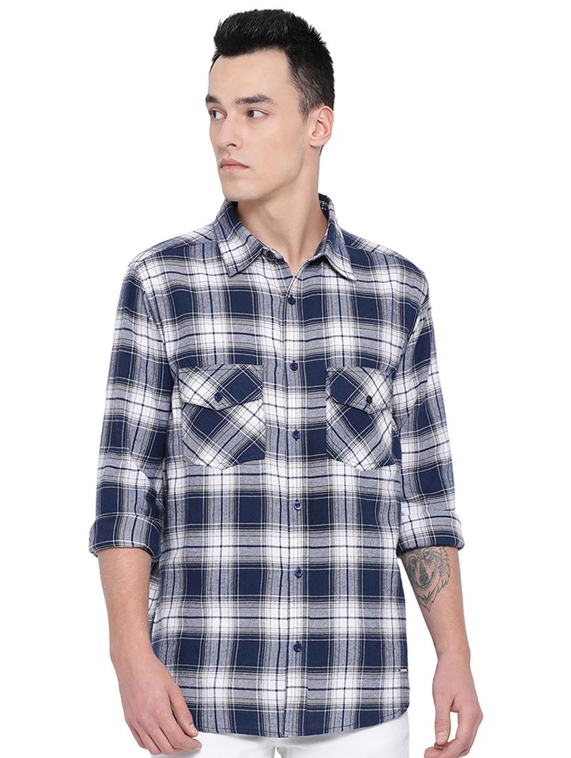 navy blue checkered casual shirt - 16751037 - Zoom Image - 1