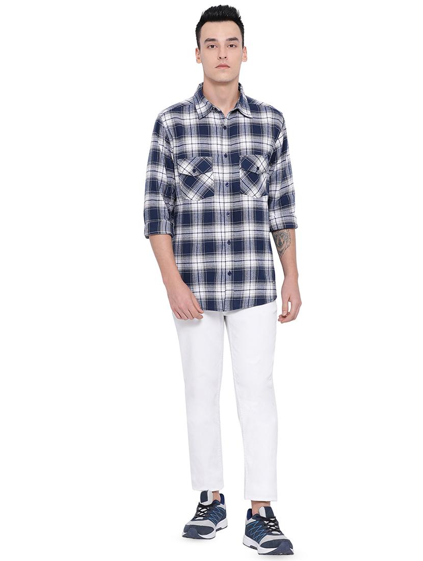 navy blue checkered casual shirt - 16751037 - Zoom Image - 4