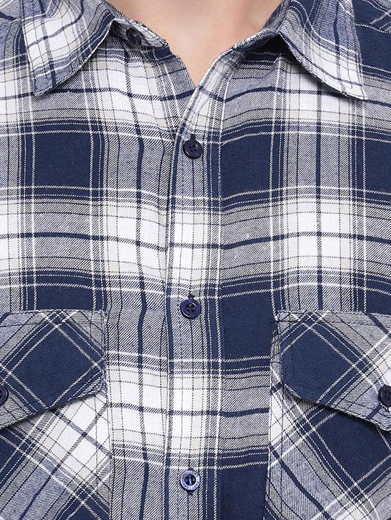 navy blue checkered casual shirt - 16751037 - Zoom Image - 5