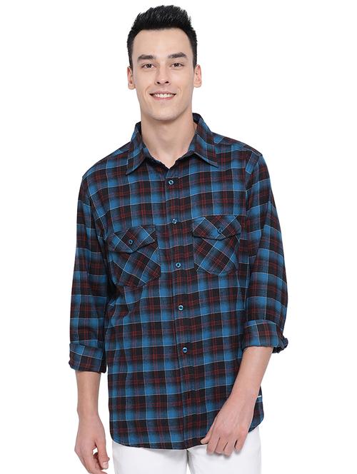 blue checkered casual shirt - 16751097 - Very Small Image - 1