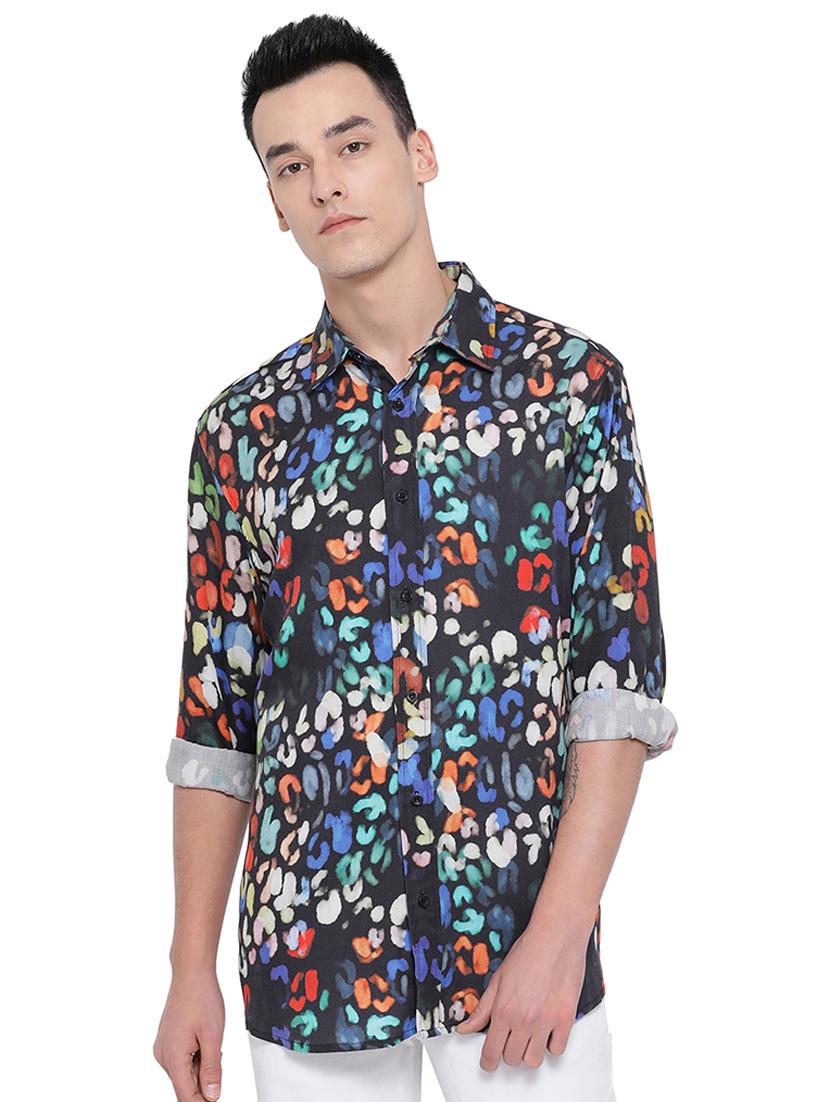 black silk blend printed casual shirt - 16751107 - Zoom Image - 1