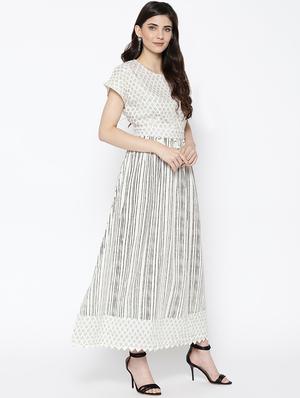 block print flare ethnic dress - 16751461 - Standard Image - 2