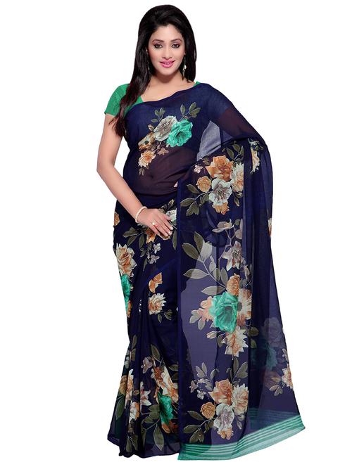 floral printed saree with blouse - 16751465 - Very Small Image - 1
