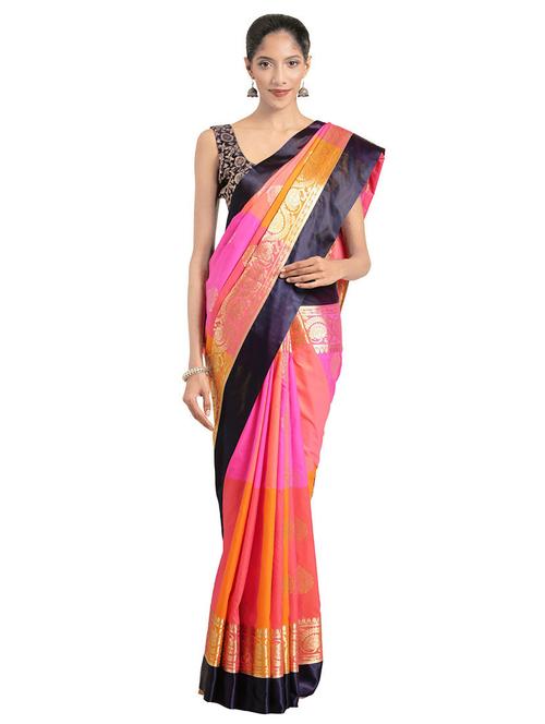 multi colored silk blend kanjivaram saree with blouse - 16751473 - Standard Image - 1