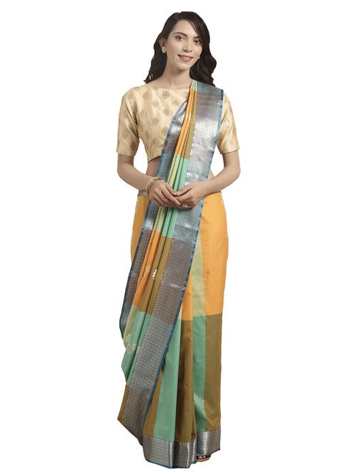 color block kanjivaram saree with blouse - 16751506 - Standard Image - 1