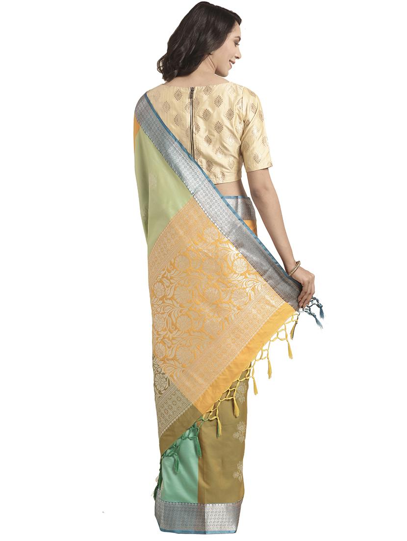 color block kanjivaram saree with blouse - 16751506 - Zoom Image - 2