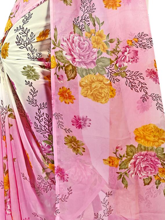floral printed saree with blouse - 16751571 - Zoom Image - 3