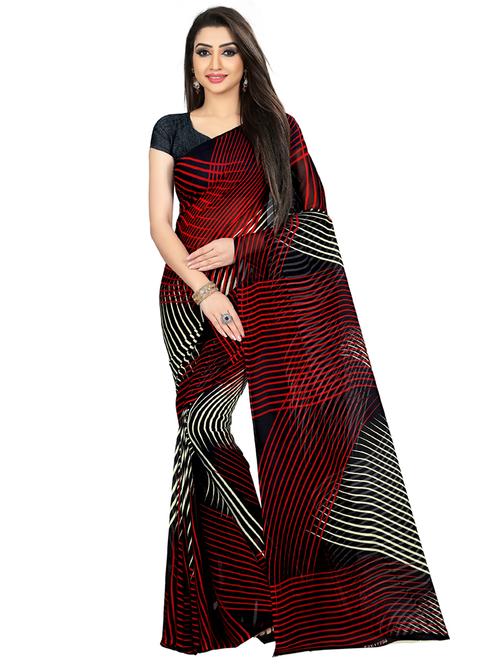 stripe printed saree with blouse - 16751587 - Very Small Image - 1