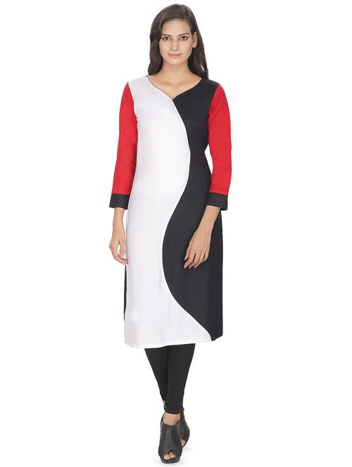 black rayon color block straight kurta - 16753081 - Standard Image - 1
