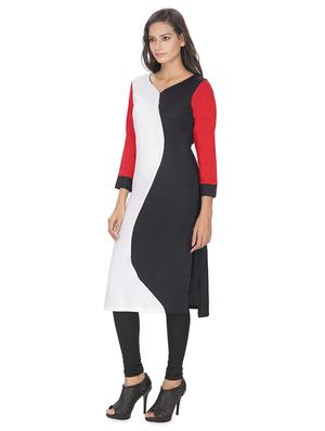 black rayon color block straight kurta - 16753081 - Standard Image - 2