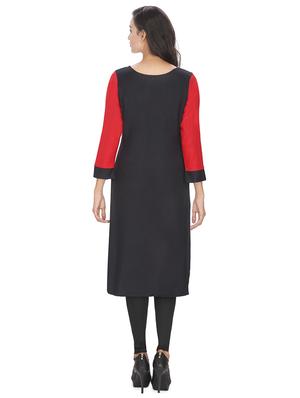 black rayon color block straight kurta - 16753081 - Standard Image - 3