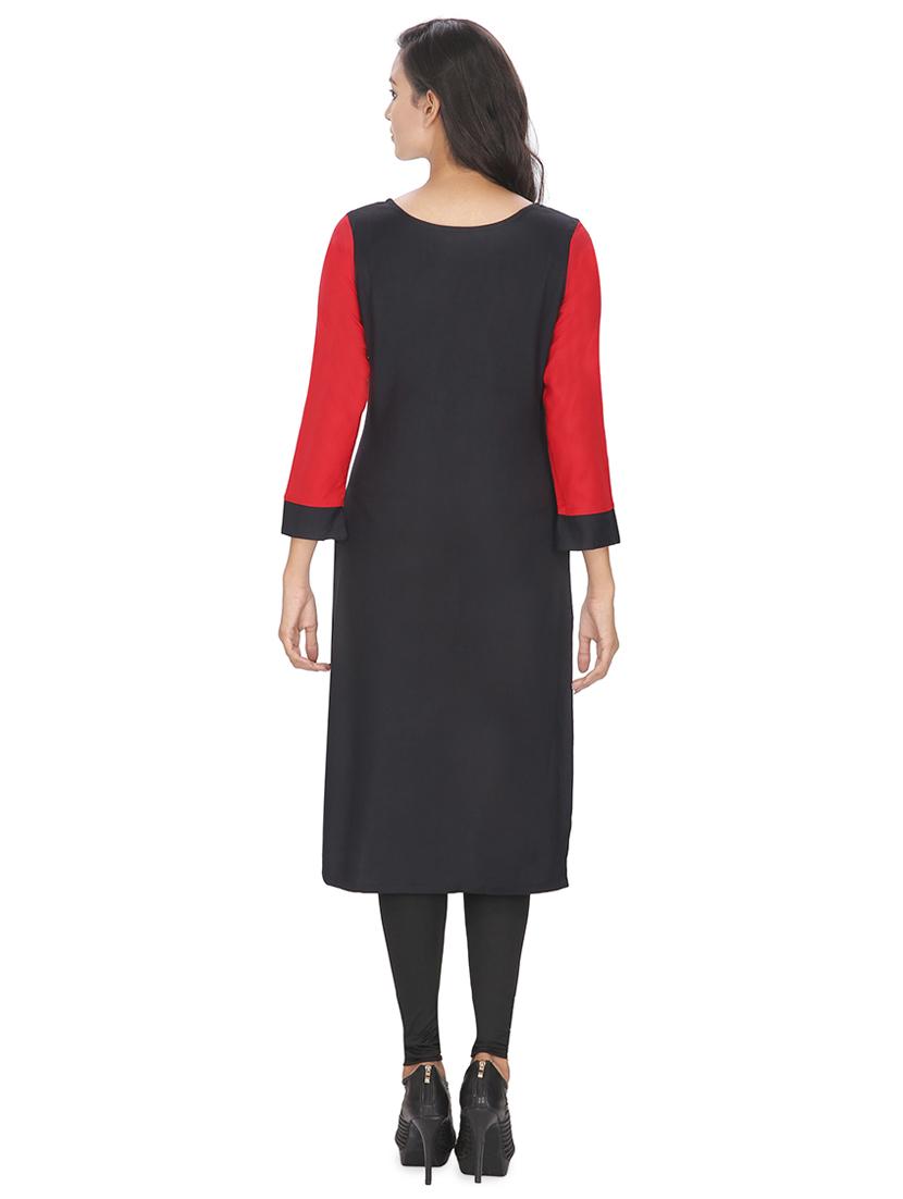 black rayon color block straight kurta - 16753081 - Zoom Image - 3