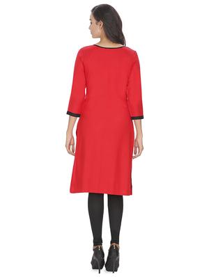 red rayon patched neck kurta - 16753082 - Standard Image - 3