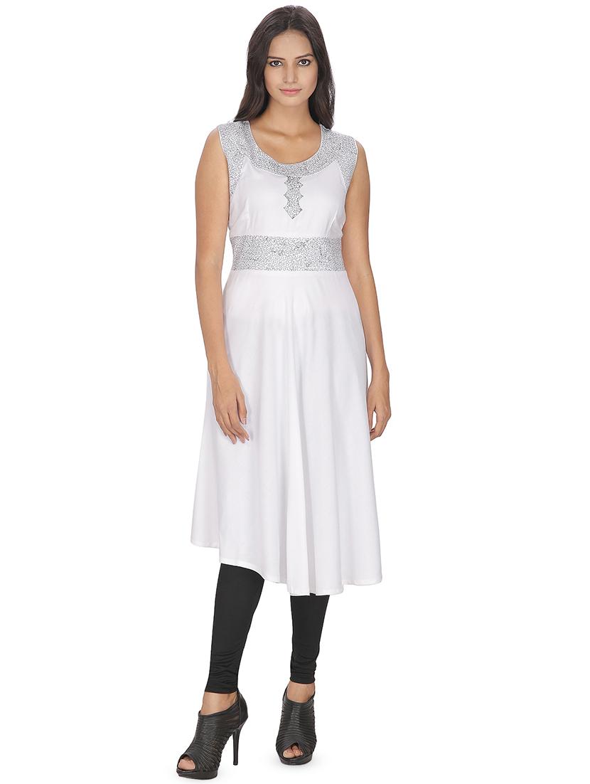 white embroidered asymmetrical flared kurta - 16753084 - Zoom Image - 1