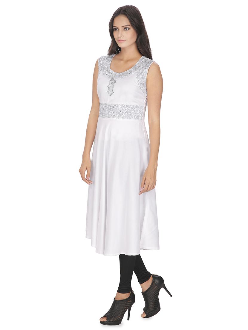 white embroidered asymmetrical flared kurta - 16753084 - Zoom Image - 2