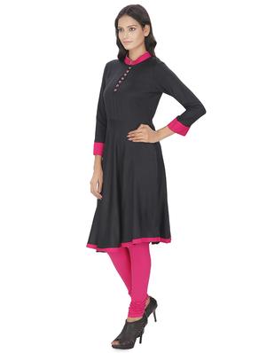 black solid asymmetrical flared kurta - 16753093 - Standard Image - 2
