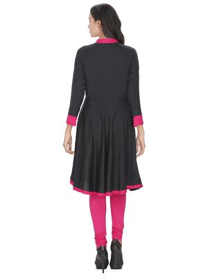 black solid asymmetrical flared kurta - 16753093 - Standard Image - 3