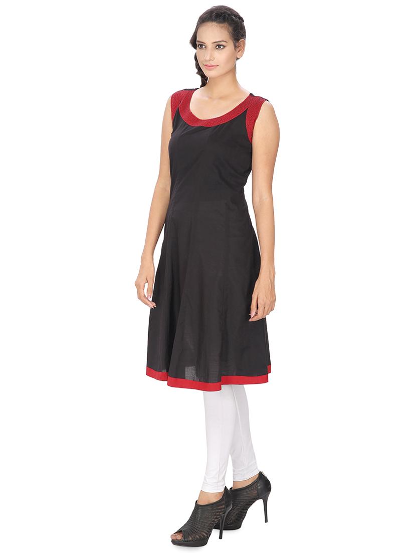 black embroidered a-line kurti - 16753098 - Zoom Image - 2