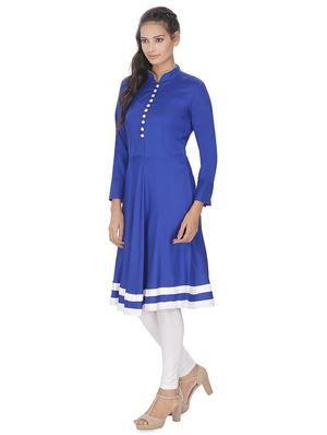 blue solid anarkali kurta - 16753102 - Standard Image - 2