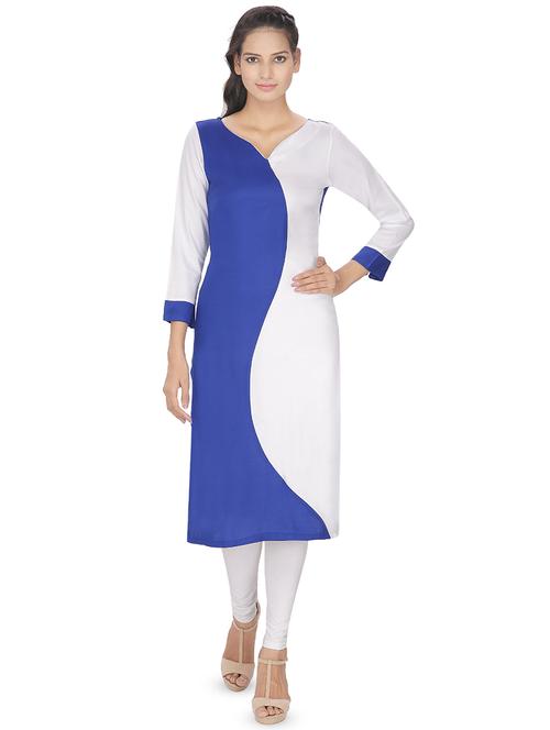 blue color block straight kurta - 16753103 - Standard Image - 1