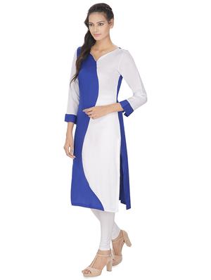 blue color block straight kurta - 16753103 - Standard Image - 2