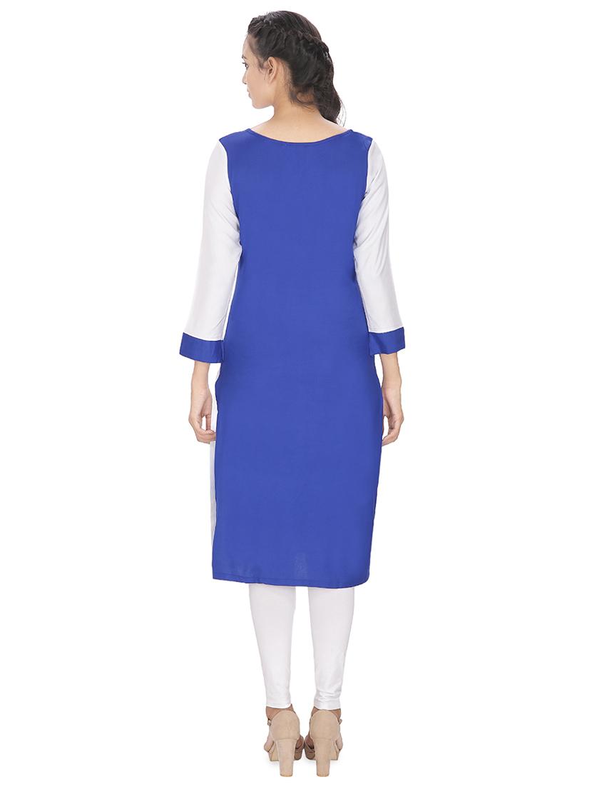 blue color block straight kurta - 16753103 - Zoom Image - 3