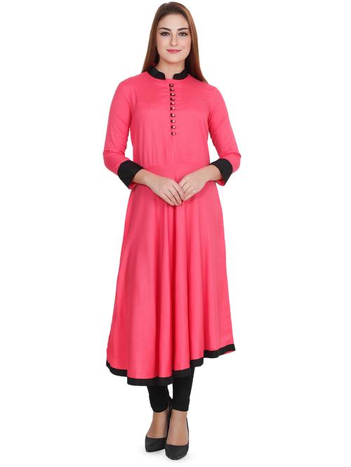contrast solid flared kurta - 16753111 - Standard Image - 1