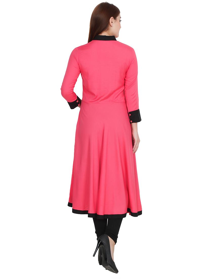 contrast solid flared kurta - 16753111 - Zoom Image - 3