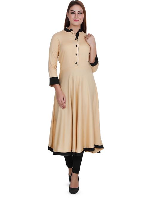 contrast solid flared kurta - 16753112 - Standard Image - 1