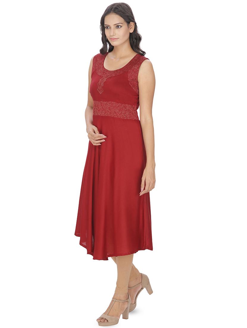 red embroidered asymmetrical flared kurta - 16753194 - Zoom Image - 2
