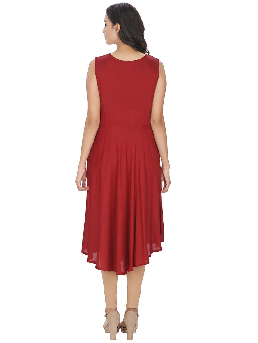red embroidered asymmetrical flared kurta - 16753194 - Zoom Image - 3
