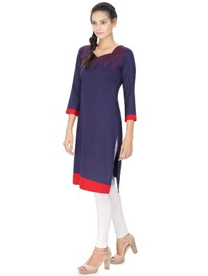 navy blue embroidered straight kurta - 16753197 - Standard Image - 2