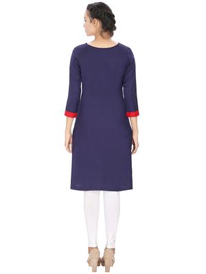navy blue embroidered straight kurta - 16753197 - Standard Image - 3