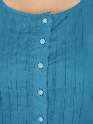 turquoise blue solid pintucked straight kurta - 16753198 - Standard Image - 4