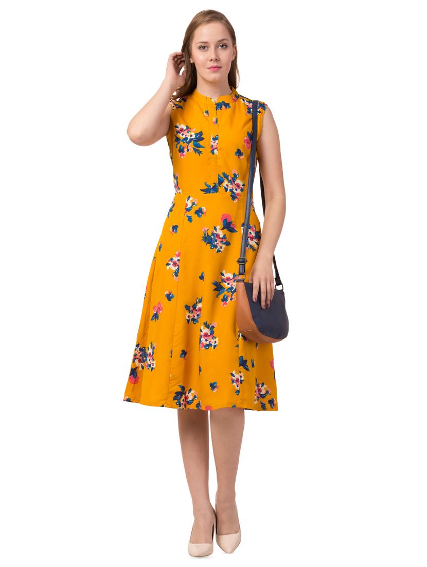 mandarin neck floral a-line dress - 16753348 - Zoom Image - 4
