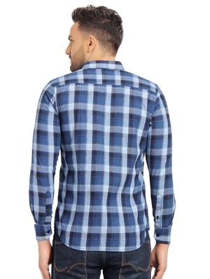 navy blue checkered casual shirt - 16753436 - Standard Image - 3