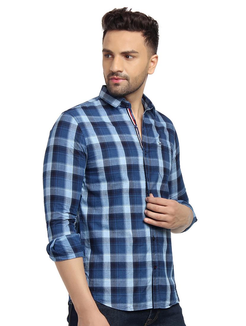 navy blue checkered casual shirt - 16753436 - Zoom Image - 2
