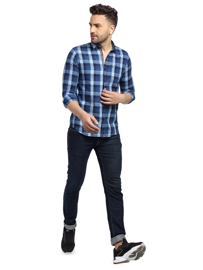 navy blue checkered casual shirt - 16753436 - Zoom Image - 4