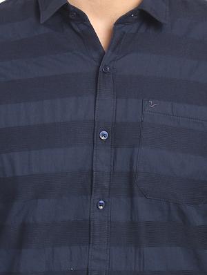 navy blue striped casual shirt - 16753450 - Standard Image - 5