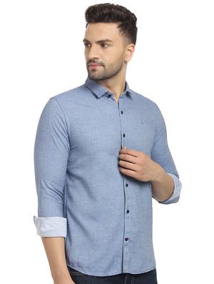 blue solid casual shirt - 16753453 - Standard Image - 2