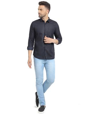 navy blue self design casual shirt - 16753455 - Standard Image - 4