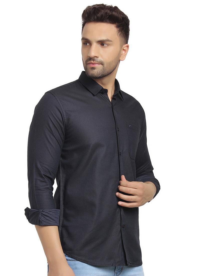 navy blue self design casual shirt - 16753455 - Zoom Image - 2