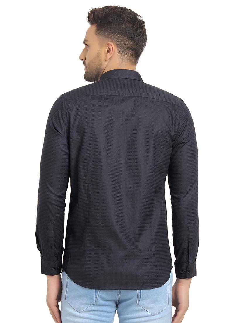 navy blue self design casual shirt - 16753455 - Zoom Image - 3