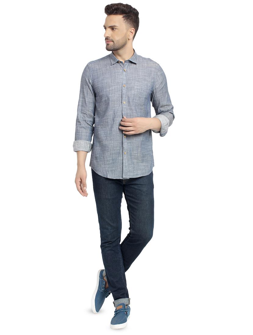 blue solid casual shirt - 16753467 - Zoom Image - 4