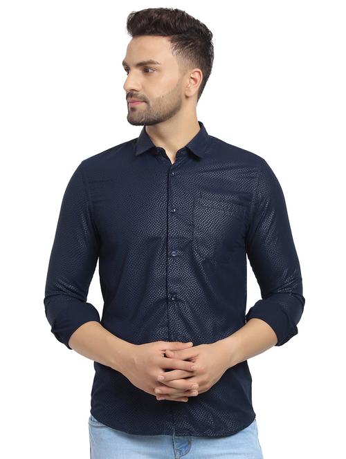 navy blue printed casual shirt - 16753483 - Standard Image - 1
