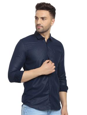 navy blue printed casual shirt - 16753483 - Standard Image - 2