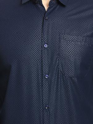 navy blue printed casual shirt - 16753483 - Standard Image - 5